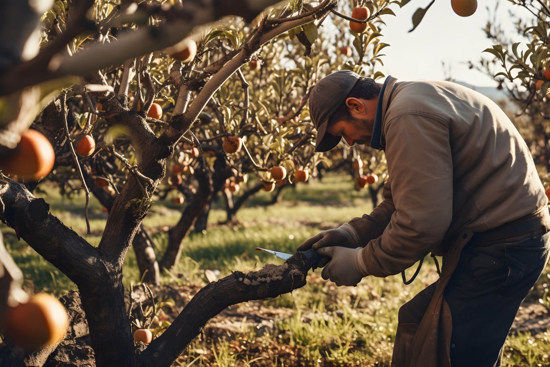 signore pota un albero da frutta